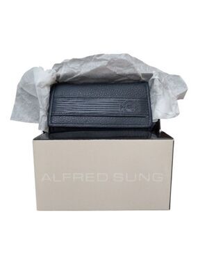 Alfred Sung Real Leather Key Holder with Detachable Key Chain Black NWT